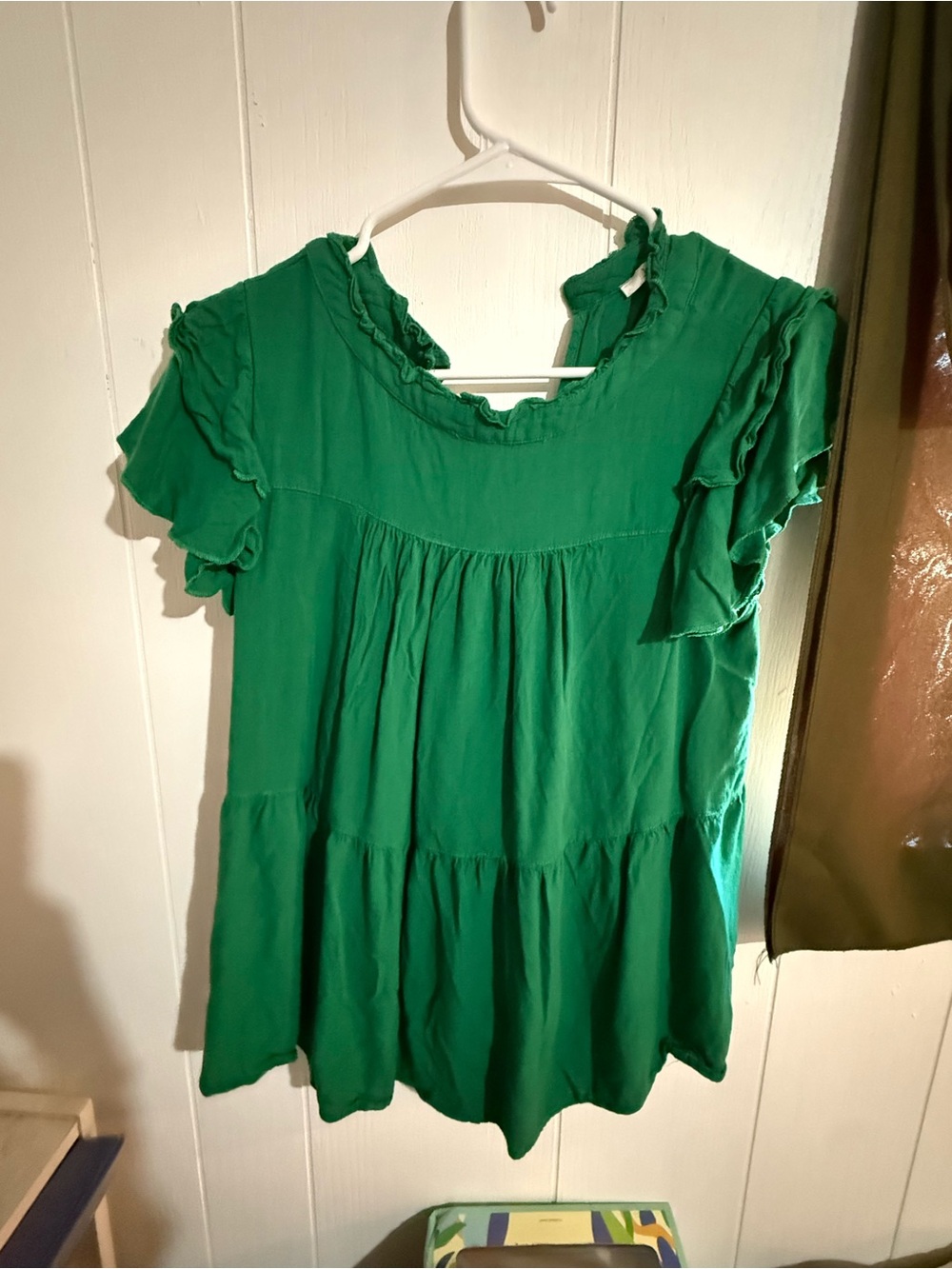 JODIFL Emerald Green Ruffled Short-Sleeve Tunic